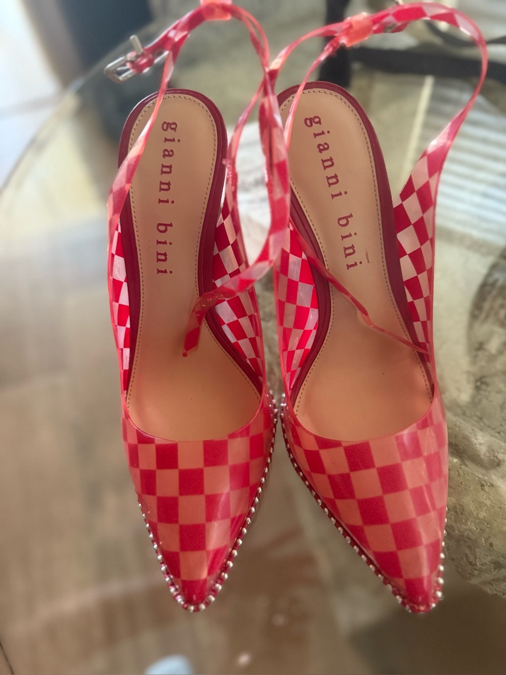 Gianni Bini Pink Floral Pointed Toe Stiletto Heels with Crystal Trim